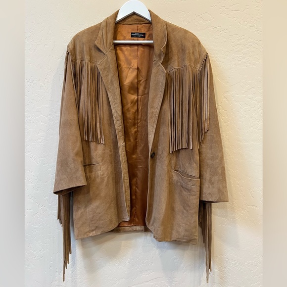 Vintage Western Open Front Super Soft Tan Suade Boho Jacket - Picture 3 of 17